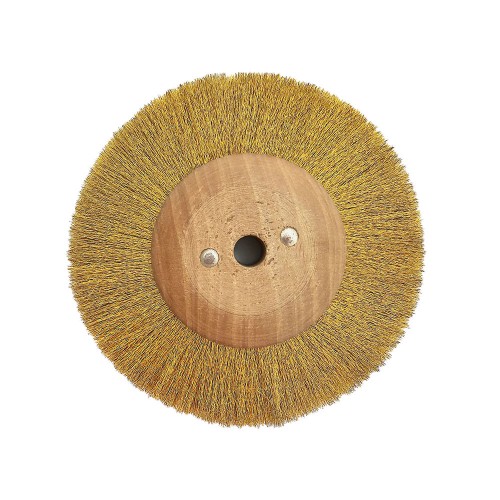 Circular brush corrugated brass 120 mm wood mount